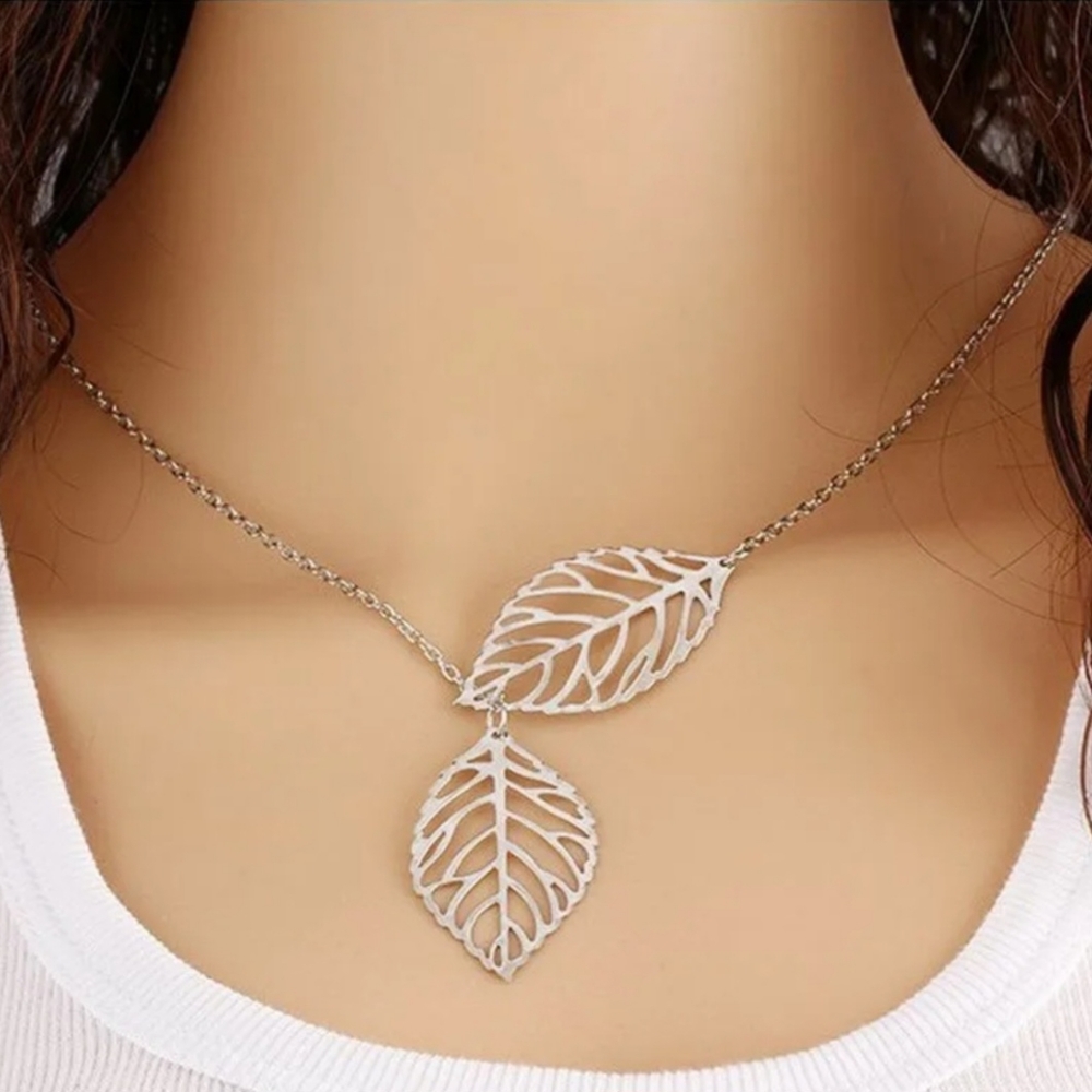Gold Lasercut Leaf Floral Plant Leafs Alloy Lariate Choker Necklace - Picture 12 of 16